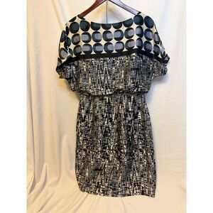 Gabby Skye Mixed Print Blouson Dress Size 8 Black Blue